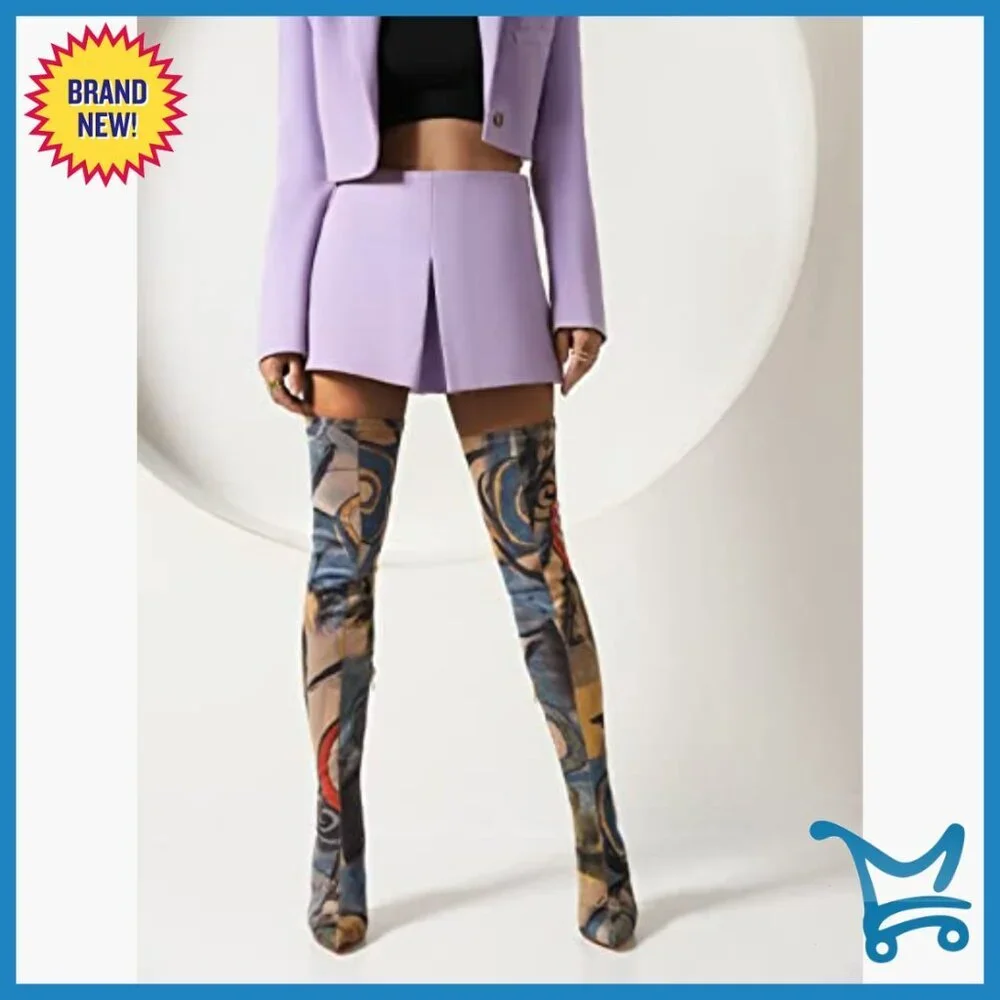 Women's Thigh High Boots Stiletto Heel Denim Fabric Pointed Toe